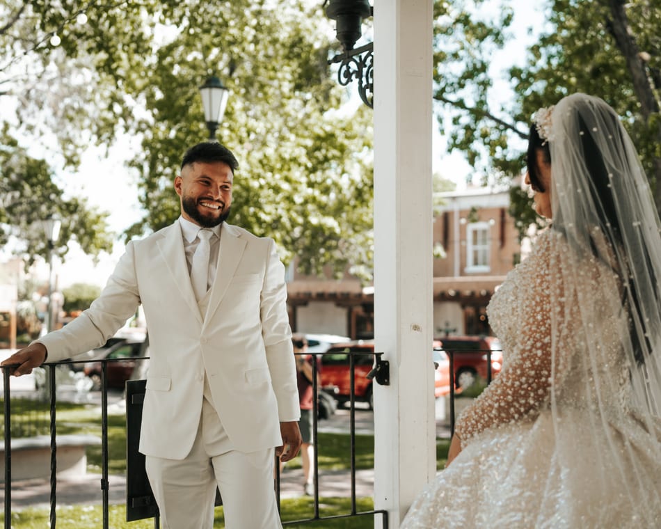 Bride and groom candid moment from a Prestige Media Group wedding film
